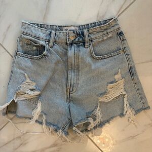Zara Light Blue Ripped Denim Jean Shorts